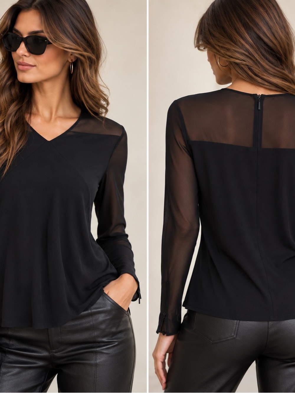 Vintage Giorgio Armani Black Sheer Long Sleeve Top Italy Sz 40 / US 4